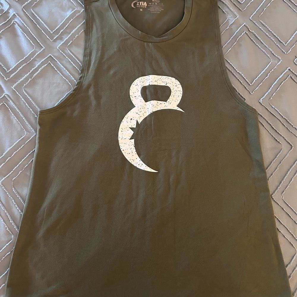 ZYIA Olive Sleeveless Top with White Logo
